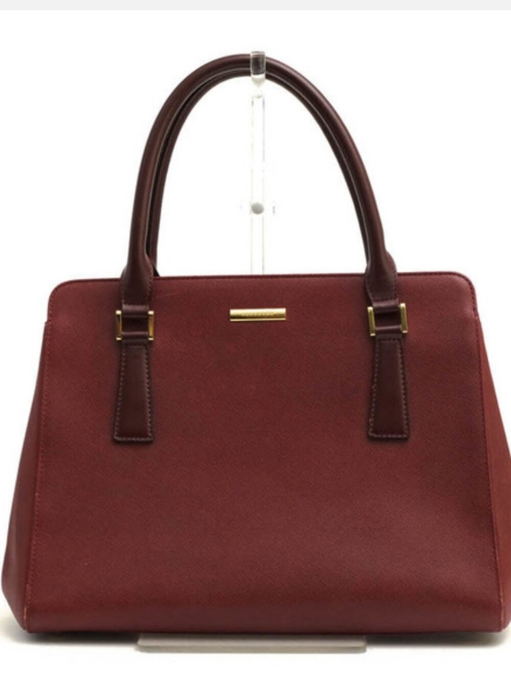 REHAB Burberry Burgundy Leather Double Handle Tote EUC